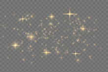The Dust Sparks And Golden Stars Shine With Special Light. Vector Sparkles On A Transparent Background. Chr