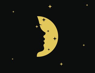 women face logo icon symbol in shape of moon