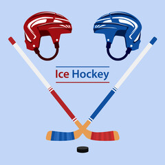 Wall Mural - Ice hockey poster in flat design with puck helmet and stick