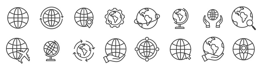 Wall Mural - globe related outline icon set. vector illustration