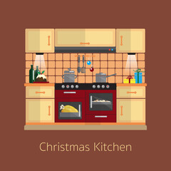 Christmas kitchen flat style