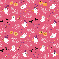 Fun halloween seamless pattern, cute hand drawn background with candies, great for Halloween textiles, wrapping, banners, wallpapers - vector design