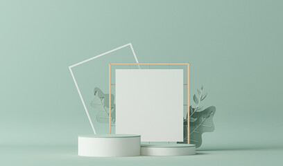minimal scene with podium and abstract background. pastel blue and white colors scene. trendy 3d ren