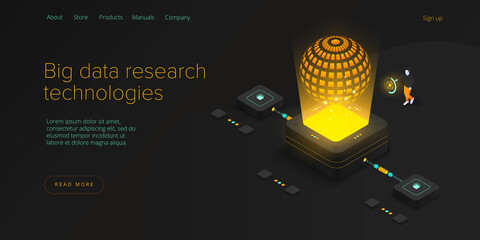 Wall Mural - big data technology in isometric vector illustration. information storage and analysis system. digit