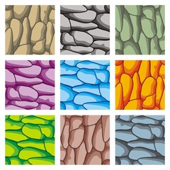 set of seamless pattern vector illustration of stone texture,
 in cartoon style and tileable, Useful for Website and Print 
backgrounds, game element and tileset
it can be used for game background too