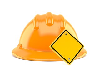 Canvas Print - Hardhat with blank road sign