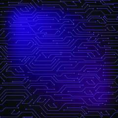 Seamless pattern computer microchip on a violet background, modern concept for your design.