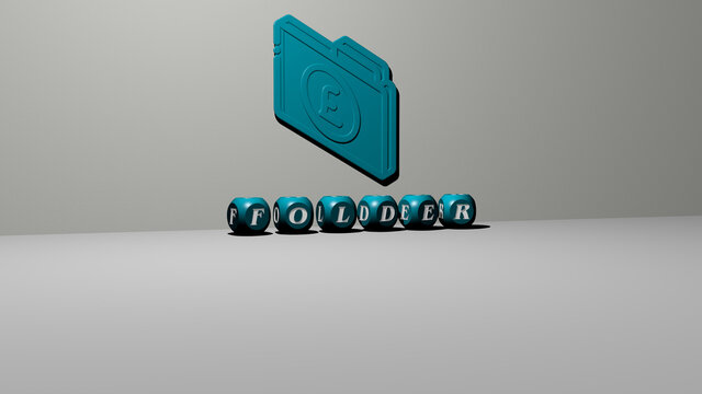 3D illustration of folder graphics and text made by metallic dice letters for the related meanings of the concept and presentations. business and background