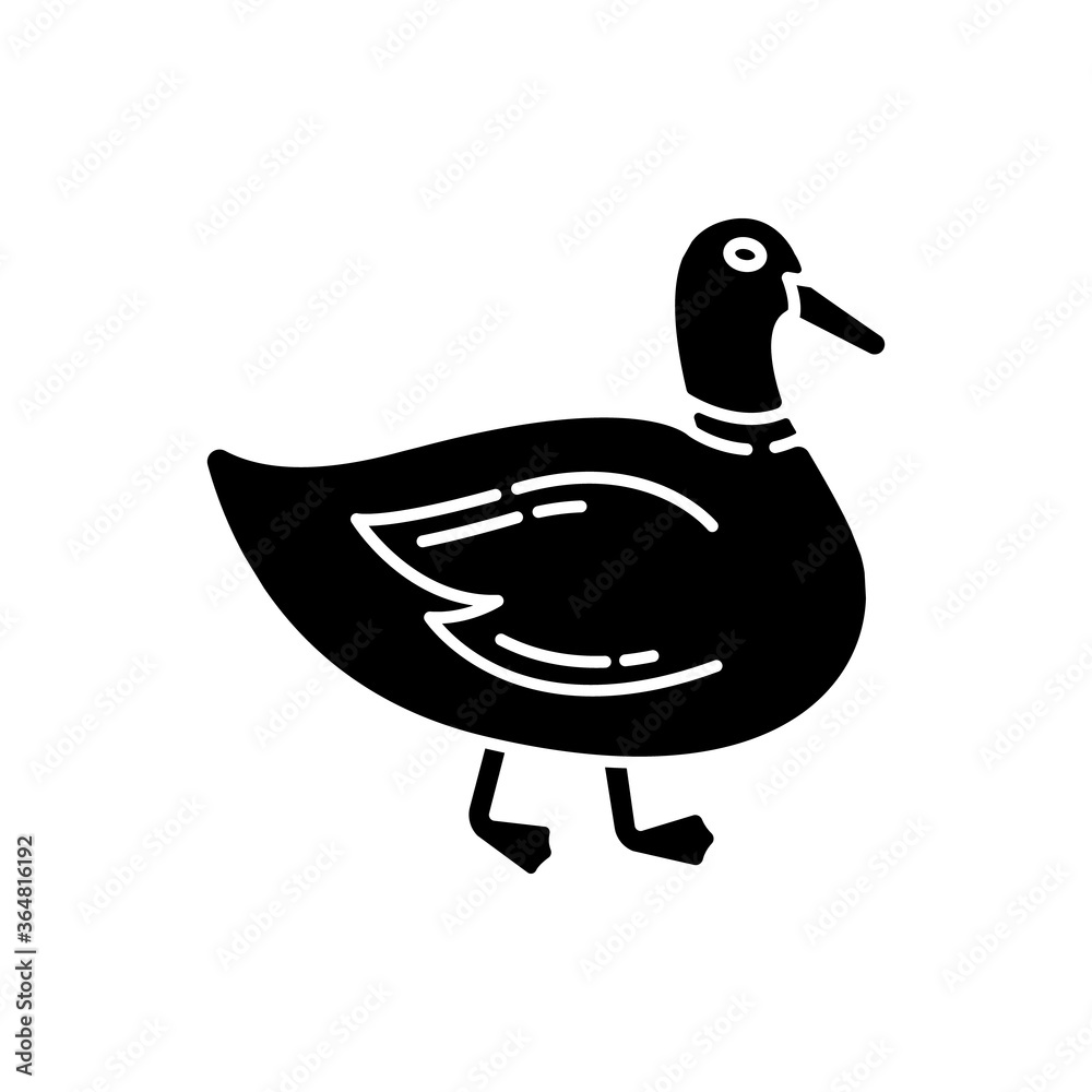 Duck Image Annotation Duck black glyph icon. Common wild waterfowl, domestic bird. Migratory ...