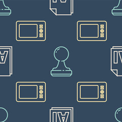 Poster - Set line AI file document, Graphic tablet and Stamp on seamless pattern. Vector.