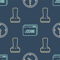 Poster - Set line Clock, Stamp and Website template on seamless pattern. Vector.