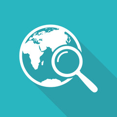 Poster -  global Internet icon. globe search vector icon with long shadow 