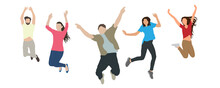 Happy Jumping People, Isolated On White Background. Concept Of Victory, Happiness, Success And Etc. Vector Illustration