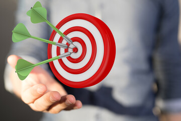 Dart arrow on target dartboard, Business success concept..