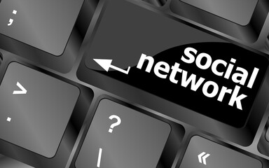 Poster - Social network keyboard key button. business concept