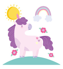 Poster - little unicorn flowers rainbow fantasy magic animal cartoon