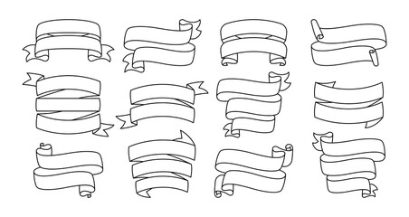 Wall Mural - ribbon banners outline set. decorative icons, tape blank flat collection. modern design, linear ribb
