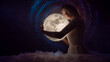 © Anton - Sensitivity and the universe, astrology and space, a girl holding the moon in her hands, fairy tale photography, night magic