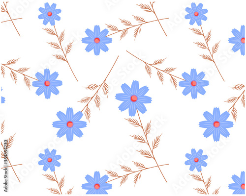 コスモスの花柄のシームレスパターン カラフルな花びらの背景画像 Wall Mural Nisi