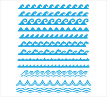 Rolling Ocean Sea Wave Stream Line Seamless Pattern Vector Graphic Design Set