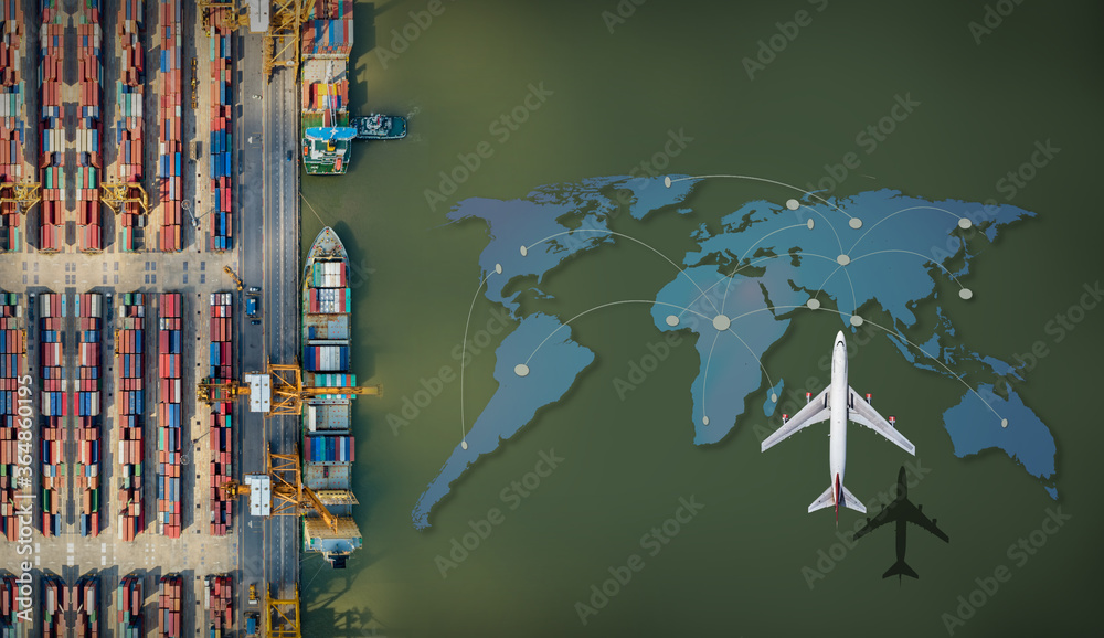 Logistics String Map World map with logistic network distribution on background. Logistic ...
