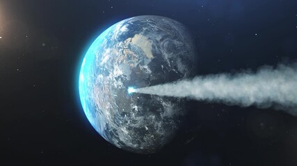 Wall Mural - ice comet hitting north america creating large dust shockwave mushroom cloud created over earth, 3d 