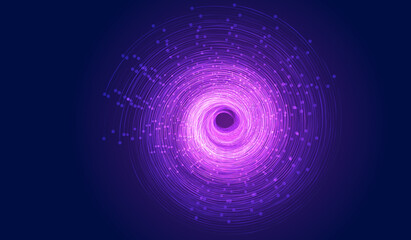 Poster - Dots and lines make up spiral glowing graphic background, abstract graphic pattern.

