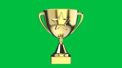 Wall Mural - 3d rendering gold star trophy on green screen background 4k footage