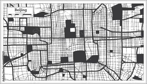 Cuadros en Lienzo Beijing China City Map in Black and White Color in Retro Style