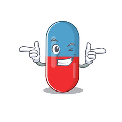 Sticker - Caricature design concept of pills drug with funny wink eye