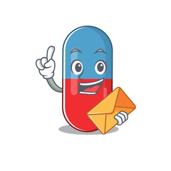 Canvas Print - A picture of cheerful pills drug caricature design concept having an envelope