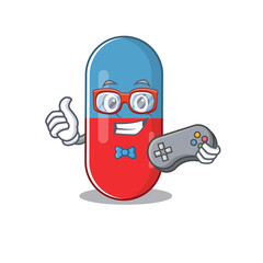 Wall Mural - Cartoon Mascot design of pills drug gamer using controller