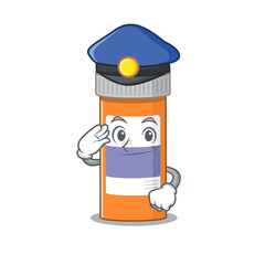 Wall Mural - A handsome Police officer cartoon picture of pills drug bottle with a blue hat