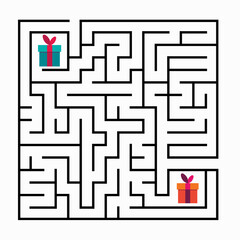 Wall Mural - Square maze labyrinth game for kids. Labyrinth logic conundrum. Two entrances and two right ways to go. Vector flat illustration isolated on white background.