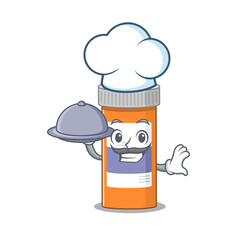 Poster - mascot character style of pills drug bottle chef serving dinner on tray