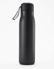 Full length black waterbottle. Isolated on white background.