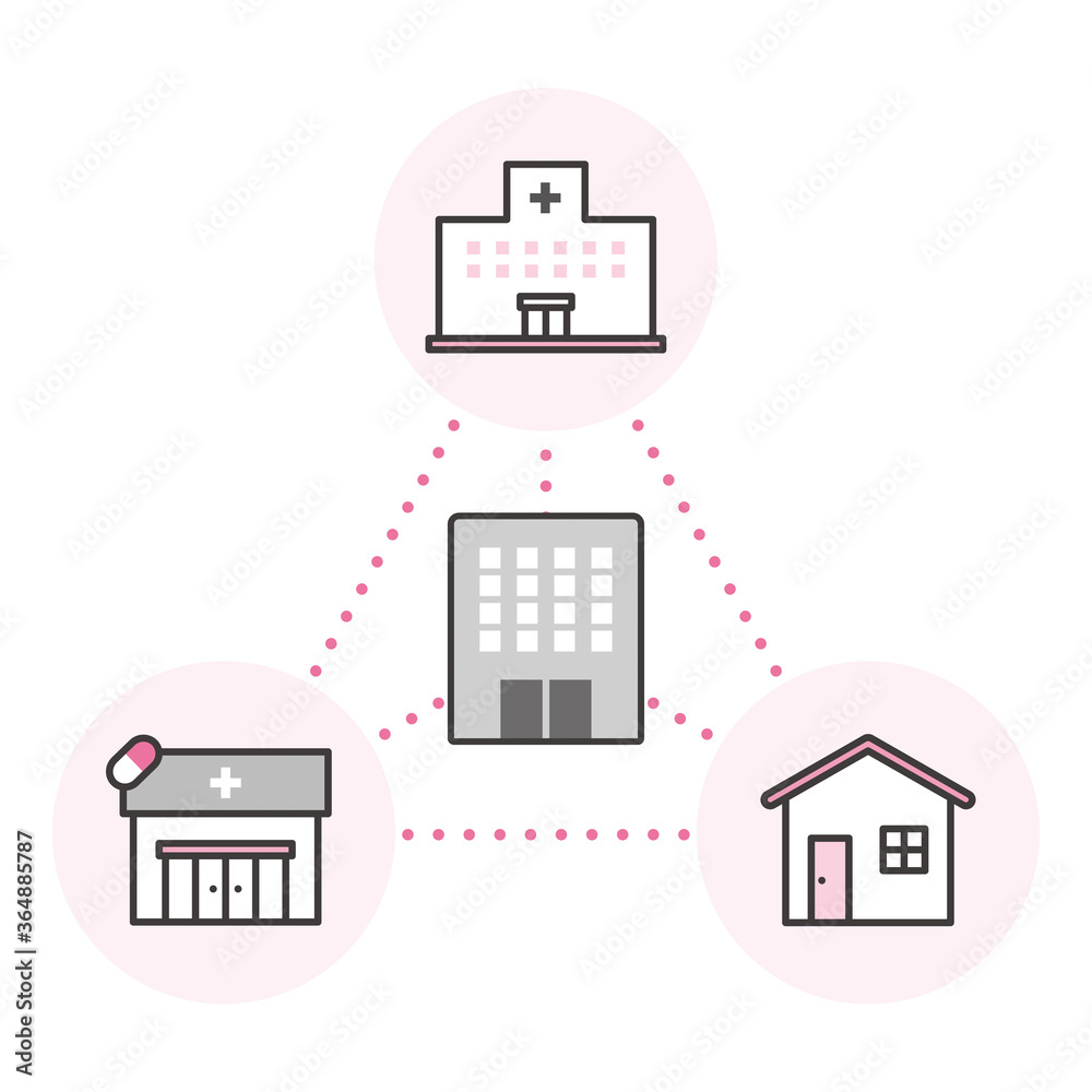 オンライン診療とデータセンター連携のイメージベクターイラスト