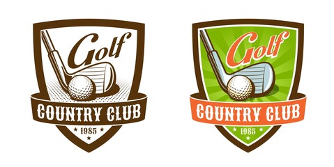 Golf club vintage badge. Golf stick and ball retro emblem. Vector illustration.