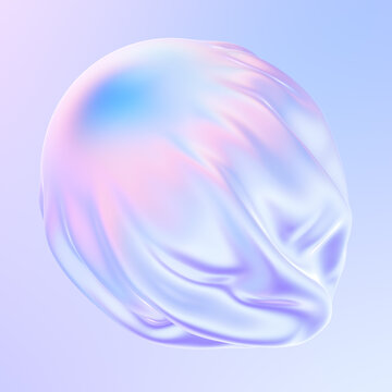 Abstract gradient fluid 3D shape. Pastel and holographic colors. Falling fabric with pleats. 3d illustration, 3d rendering.
