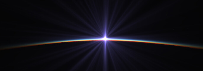 earth sunrise from space over cloudy ocean. 3d rendering