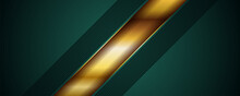 Luxury Dark Green Overlap Background With Realistic Gold Line And Hexagon On Shiny Golden