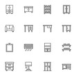 © alekseyvanin - Room interior furniture line icons set, outline vector symbol collection, linear style pictogram pack. Signs, logo illustration. Set includes icons as cupboard, table with drawers, desk, sofa, lamp
