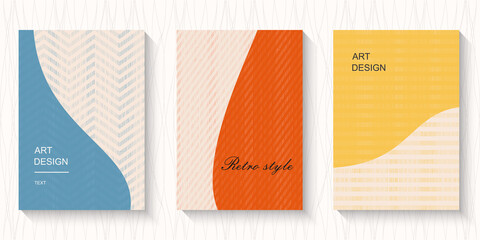 Fototapete - Set of vector modern colorful abstract covers with shabby stripes. Can be used for your designs for business cards, invitations, gift cards, flyers, brochures, banners with a place for text.