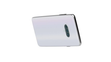 Wall Mural - Spinning smartphone with green screen on white background