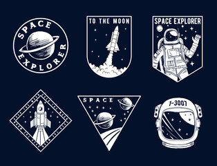 Set of space and astronaut , patches, emblems, badges and labels.