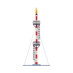 Sticker - Gas Tower Rig with Fire, Gasoline and Petroleum Production Industry Flat Style Vector Illustration on White Background