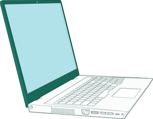 Front side view angle of a Modern Laptop open 115 degree vector illustration blank empty screen visible