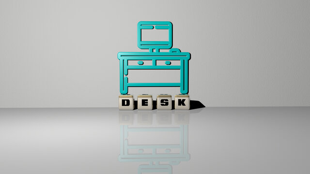 3D illustration of desk graphics and text made by metallic dice letters for the related meanings of the concept and presentations. business and background