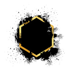 Wall Mural - black grunge with golden frame vector, collection of grunge background, spray paint elements, black 