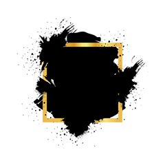 Wall Mural - black grunge with golden frame vector, collection of grunge background, spray paint elements, black 